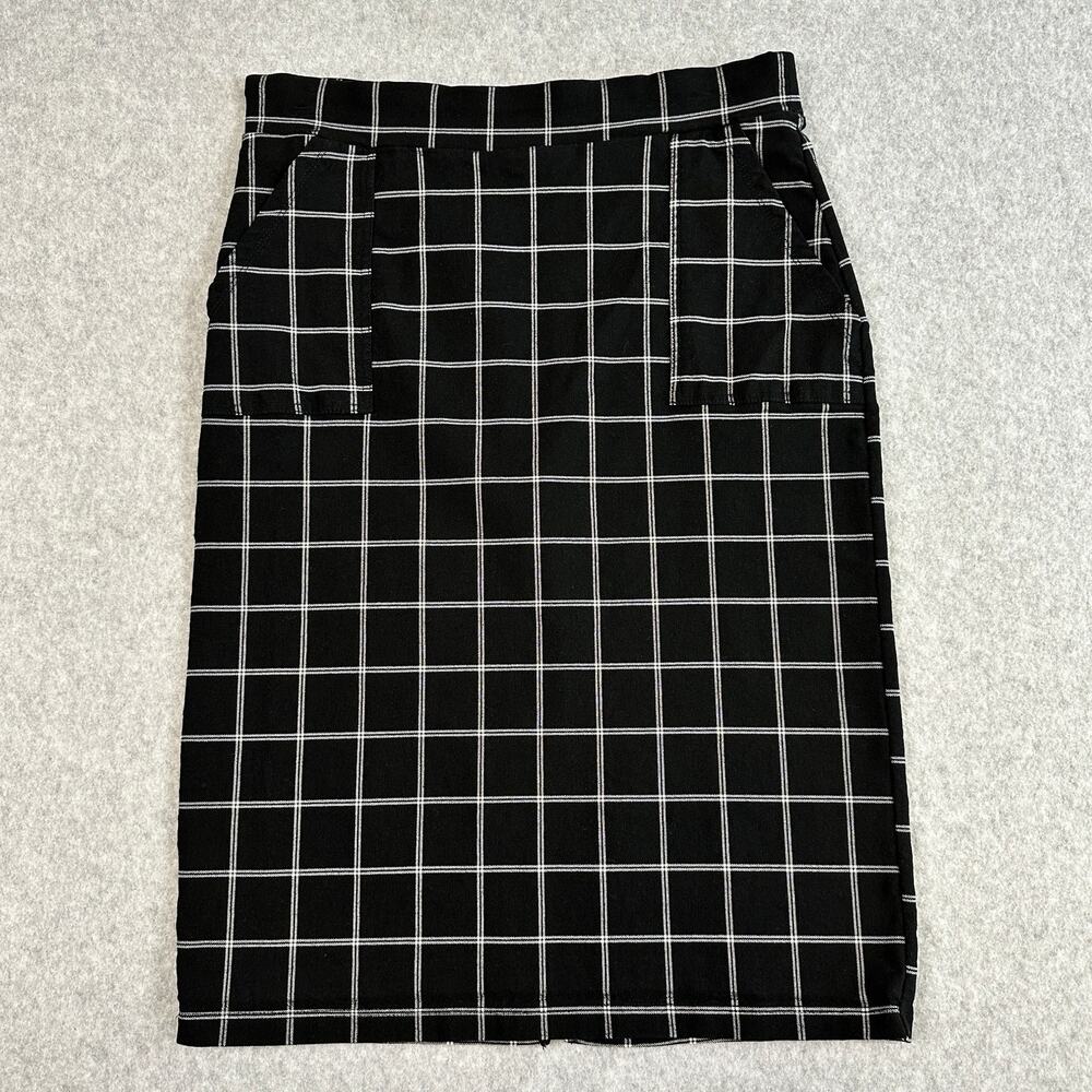 89th + Madison Pencil Skirt WMNS Size M Black White Windowpane Dark Academia